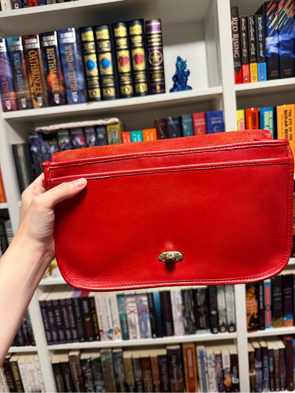 LISETTE Red Suede and Leather Zip Pouch with Gold Plaque - Picture 4 of 9
